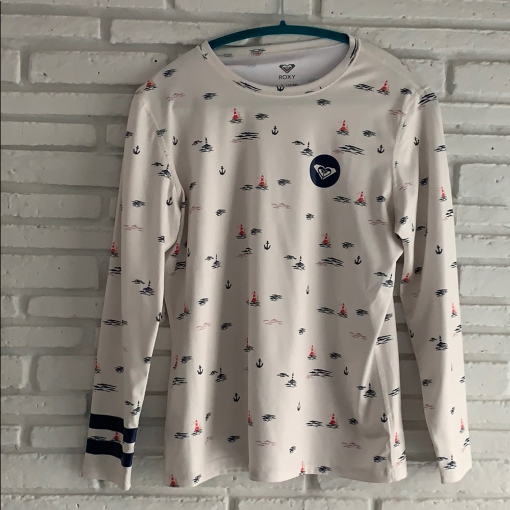 Roxy Nautical Lighthouse Sailboat Anchor Long Sleeve Top Coastal Beach